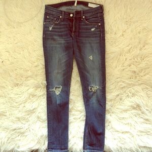 Rag & Bone distressed dark wash ankle jeans, 27